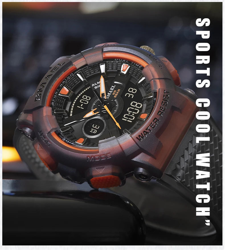 SMAEL Sport Digital Watch for Men Waterproof Sports Style Silicone Strap Stopwatch Shockproof Alarm Clock Male Quartz Wristwatch