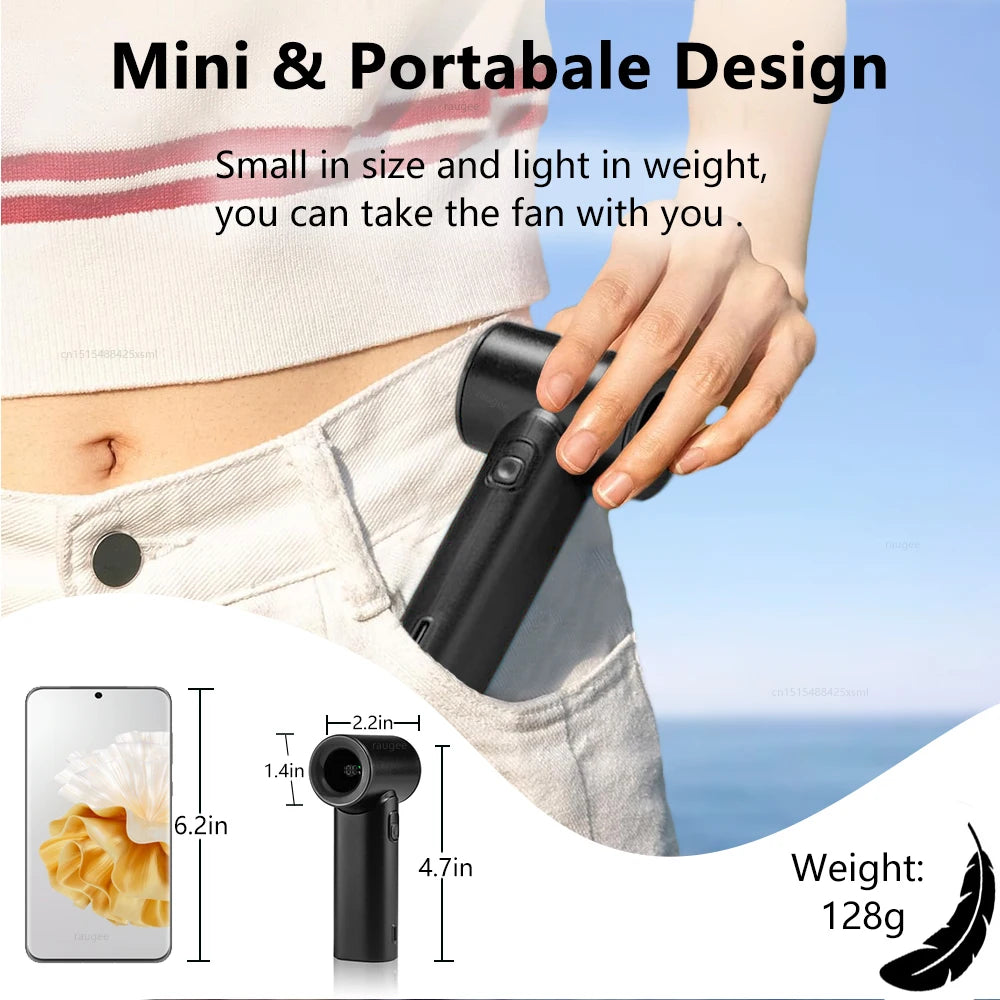 Portable Handheld Turbo Fan Mini Portable Hand Fan 3000mAh Rechargeable Handheld Turbo Fan Small Pocket Fan for Outdoor Travel