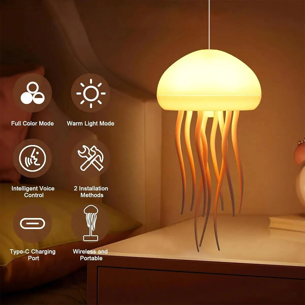 Jellyfish Night Light Floating Lamp Atmosphere Creative Bedside Usb Decorative Lights Cute Room Decor Holiday Decoration Hanging