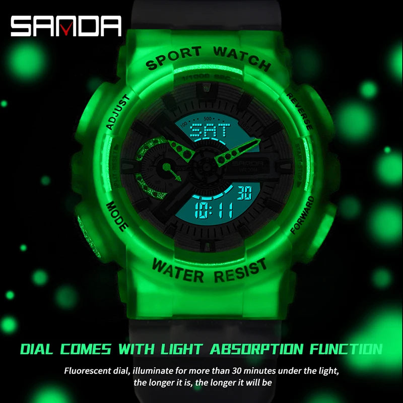 Sanda new 3029 watch luminous fashion personality Electronic Watch fluorescence watch Shell Man Watch