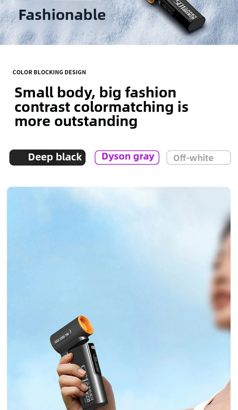 Handheld Fan, Turbo Power High Speed Air, USB Charging, Foldable Otdoor Portable Small Fan, LED Digital Display Turbo Fan