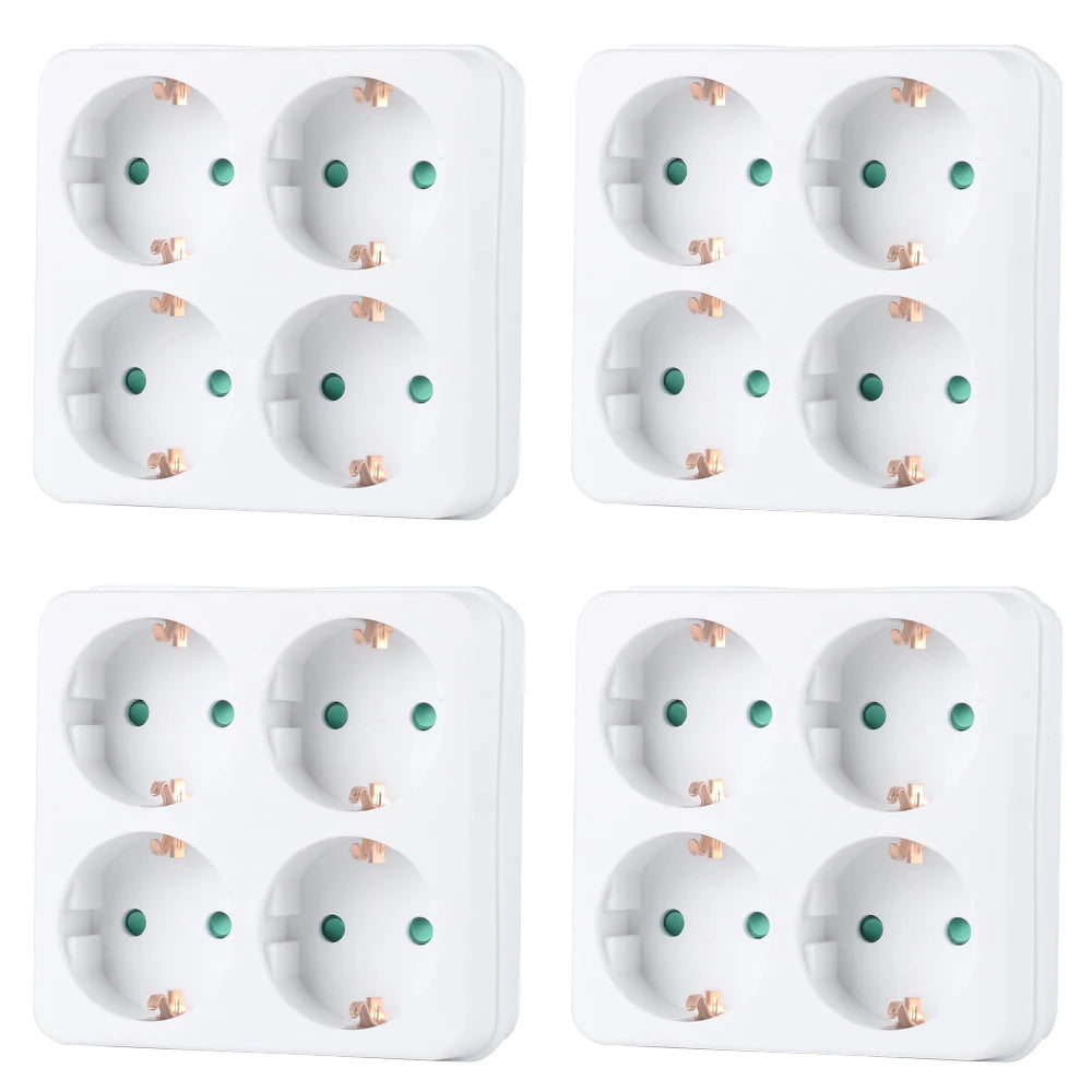 CILIA 1/2/4pcs EU Socket Extension Converter 4 Outlet Compact Square Design for Home,office  Use Travel Friendly,White