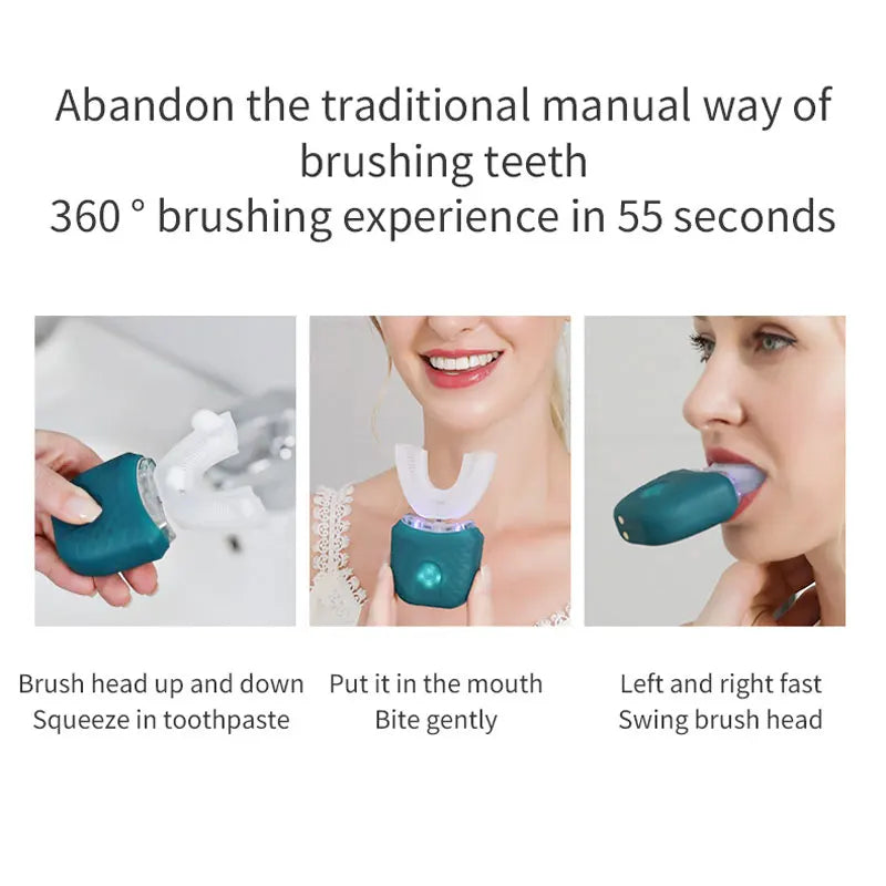 Electric Toothbrush for Adult Automatic USB Charge U-Shaped Toothbrush 360 Degrees Intelligent Rechargeable Toothbrus