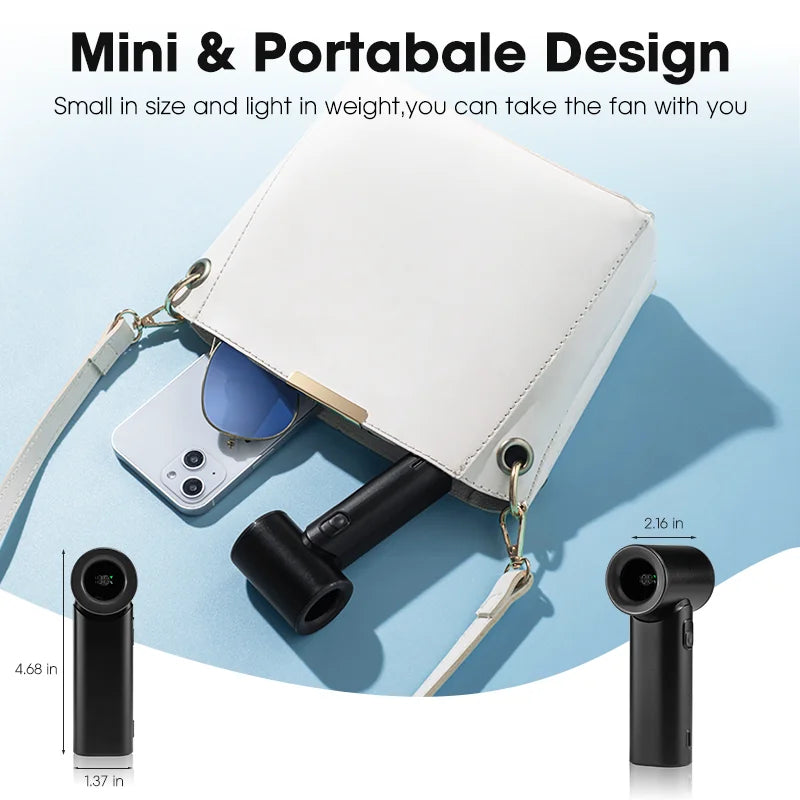 Handheld Turbo Fan Portable Strong Wind Adjustable 5 Speeds 3000mAh USB Rechargeable Personal Highspeed Fans for Travel Camping