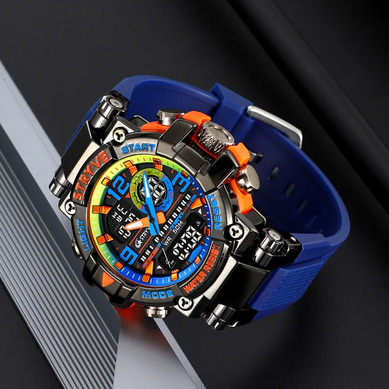 STRYVE 8025 Blue Men's Sport Watches Shock Resistant 50M Waterproof Wristwatch LED Alarm Stopwatch Clock Military Watches