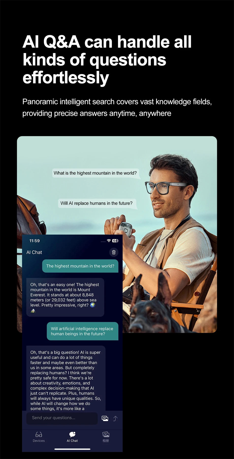 AI Smart Glasses with HD Camera for Photos Videos Hands-Free Vlog Recording Camera Glasses Audio for Driving Outdoor Sunglasses