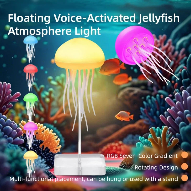 Jellyfish Cartoon Night Light RGB Gradient Cute Bedside Lamp Voice Control Table Lamps Child Room Decoration LED Lights
