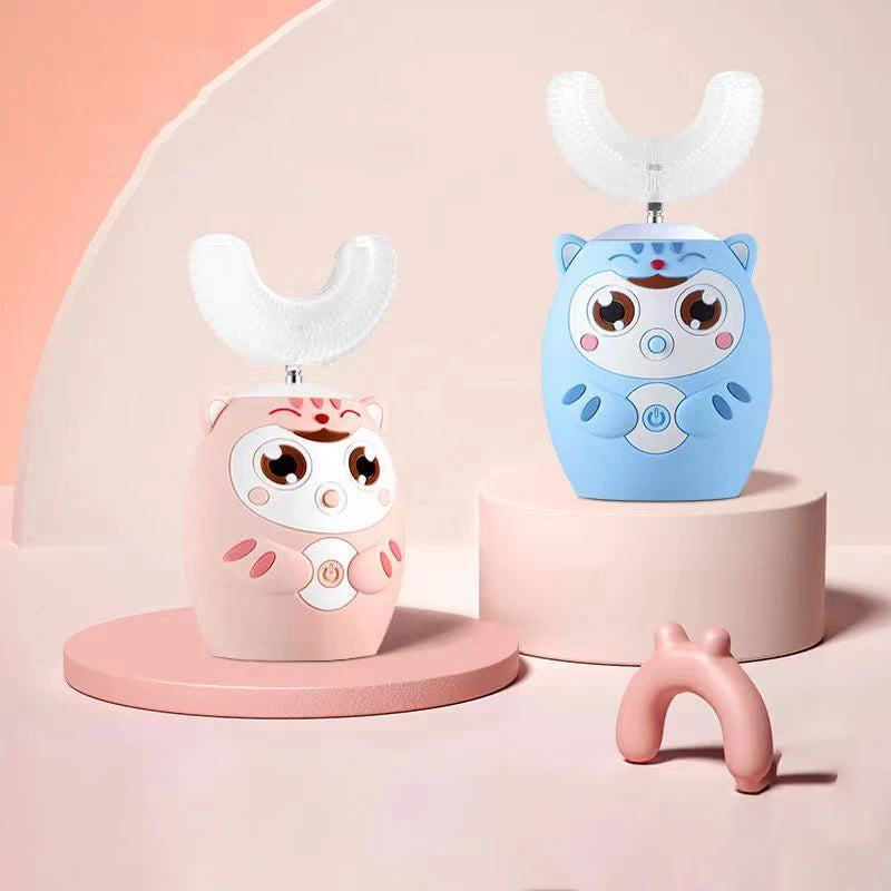 360° Sonic Electric Toothbrush for Kids Children U Shape Automatic Silicone Tooth Brush Smart Timer Rechargeable Blue Light IPX7