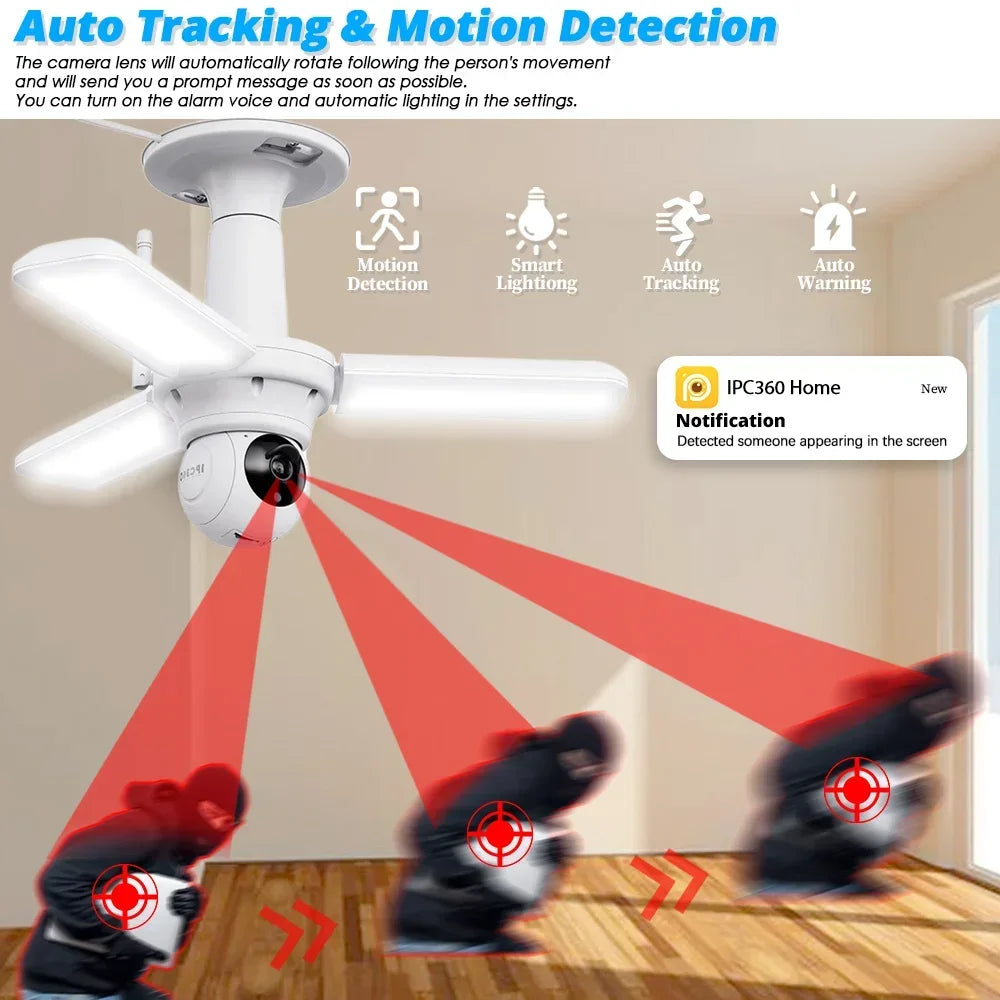 Smart 5MP WIFI Security Camera E27 Bulb Floodlight 2K HD Video Wireless Surveillance IP Cameras Wi-Fi PTZ Home CCTV Night Vision