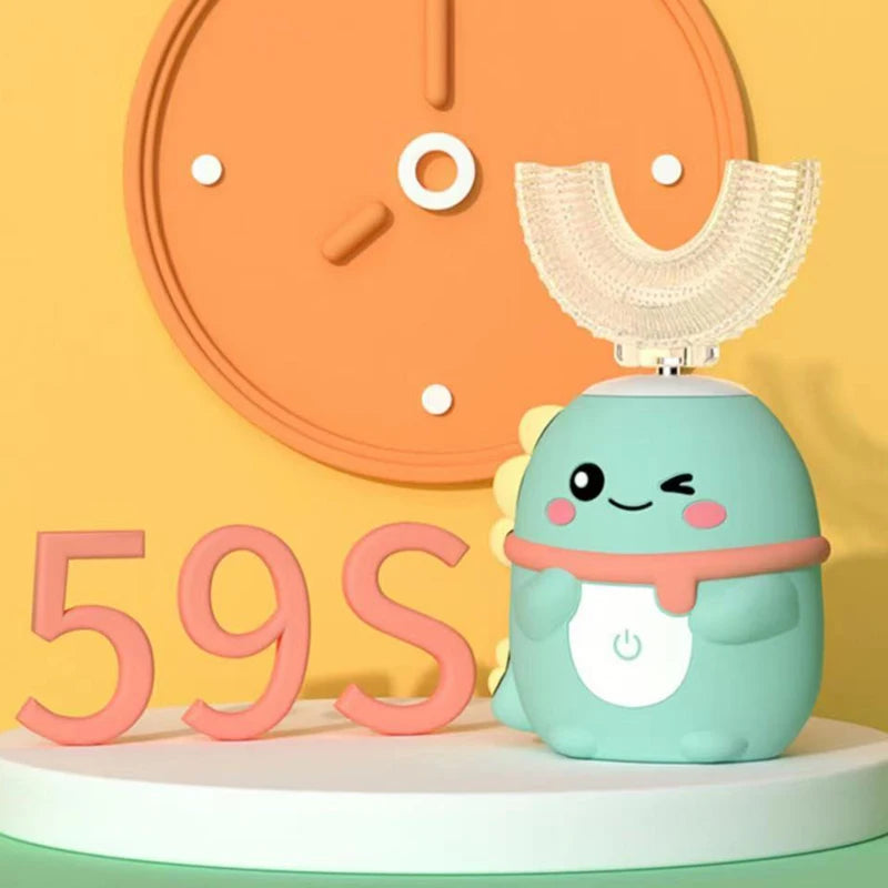 360Degrees Sonic Electric Toothbrush U Shape for Kids Children Intelligent Automatic USB Charging Blue Light for Tooth Whitening