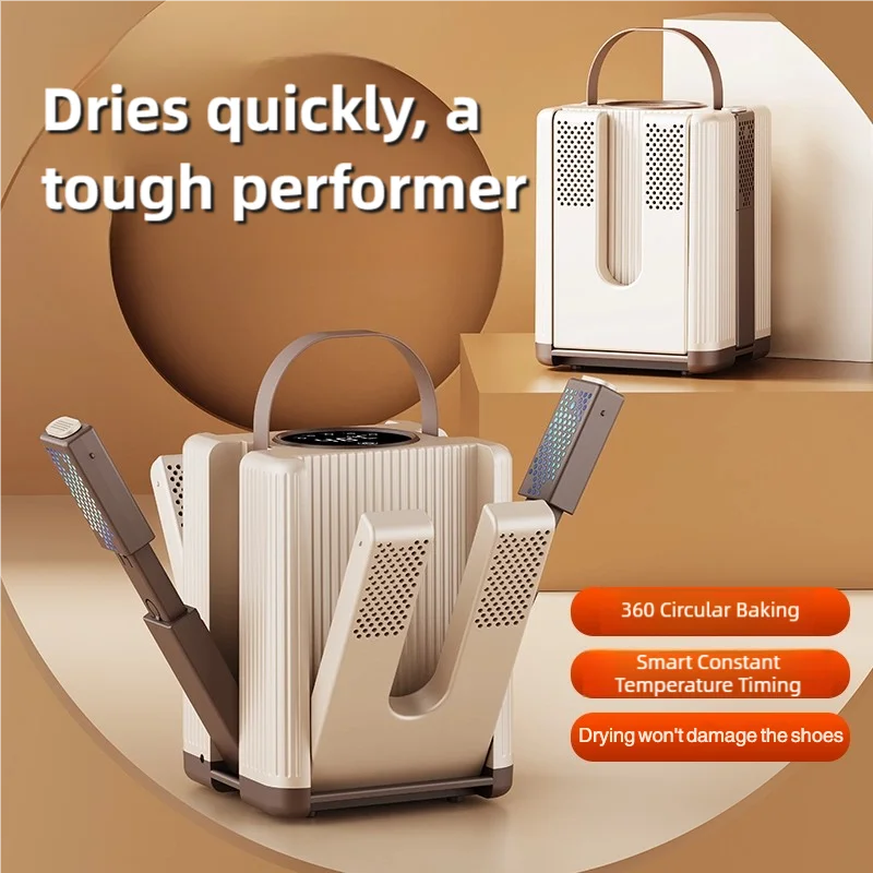 New 6-head shoe dryer can dry up to 3 pairs of shoes at a time. It quickly dries, deodorizes, disinfects, and has a smart timer