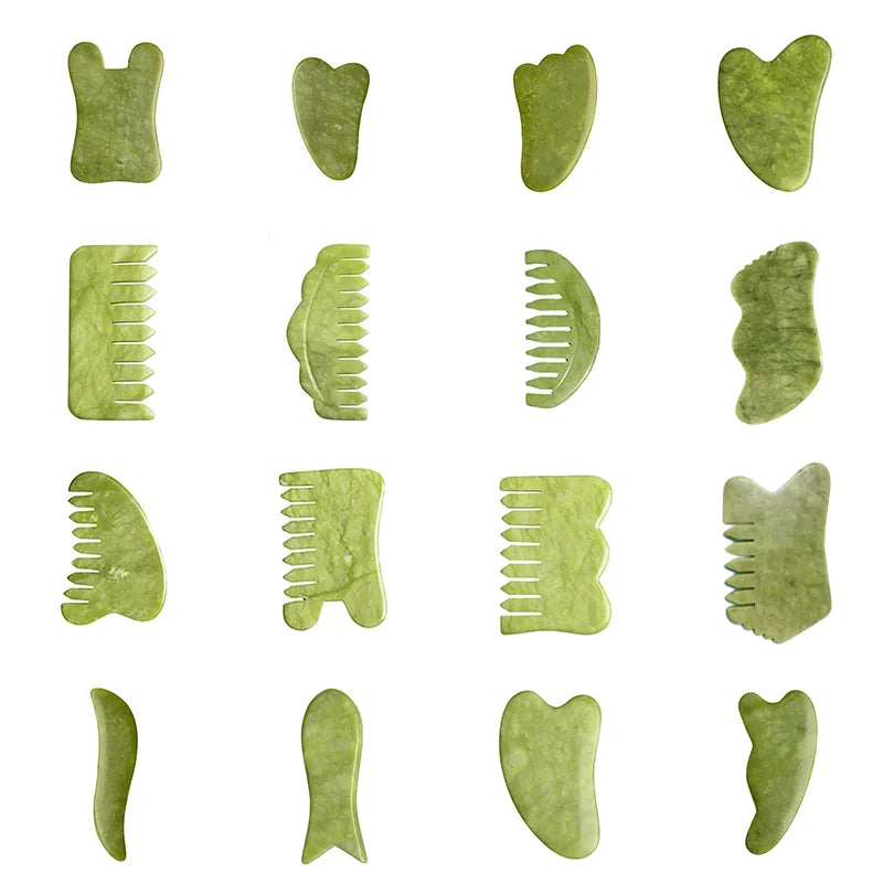 Natural Green Xiuyu Gua Sha Board Jade Stone Massager For SPA Acupuncture Body Scraping Gouache Scraper Facial Beauty Tool