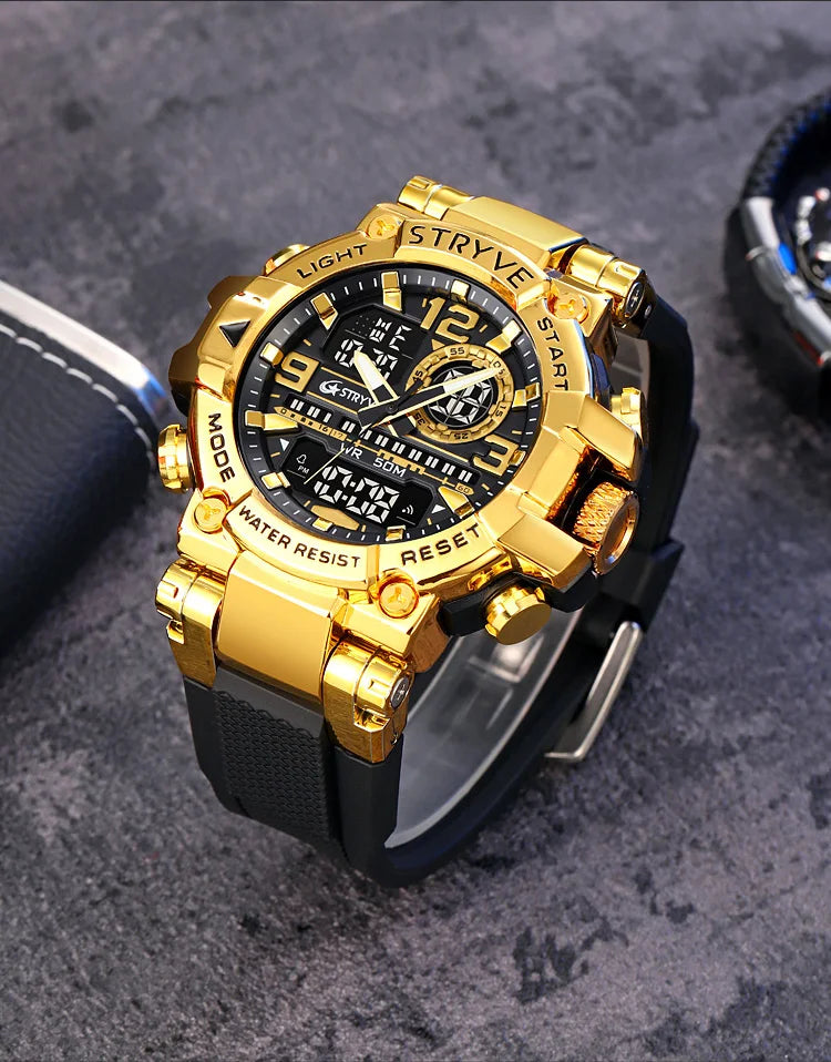 STRYVE 8025 Blue Men's Sport Watches Shock Resistant 50M Waterproof Wristwatch LED Alarm Stopwatch Clock Military Watches