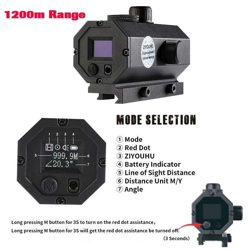 Tactical Hunting Sniper Laser Rangefinder Riflescope Long Range 1200M Real-time Rang Finder Distance Meter Angle Speed Telemeter