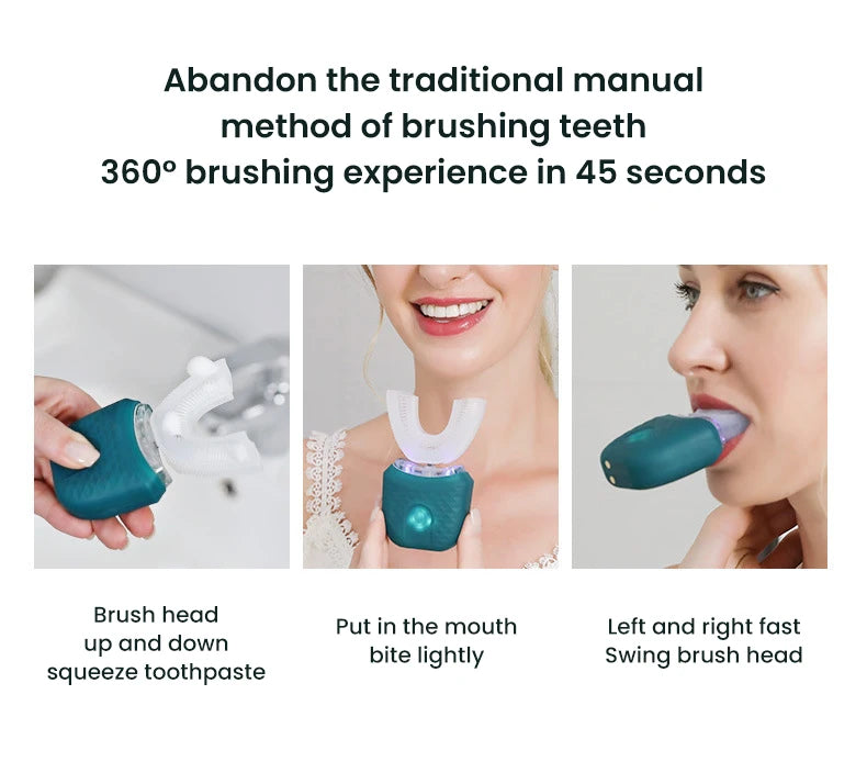Ultrasonic Electric Toothbrush U-shaped Adult Automatic Toothbrush 360° Full Mouth Whitening Wireless Charging Waterproof Brush