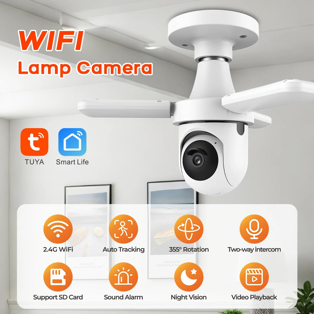 2K 3MP Wireless Bulb Security Camera with Motion Detection Color Night Vision Two-Way Audio Tuya Smart Life Home Surveillance