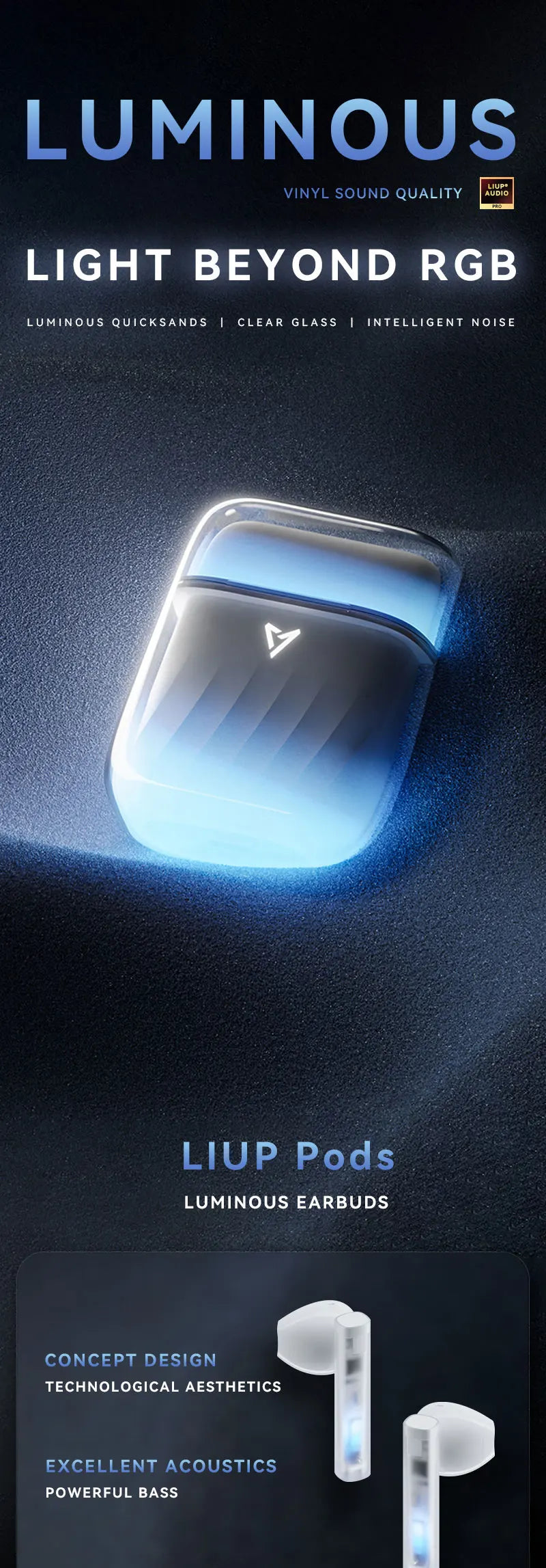 LIUP Pods LP1 luminous quicksand earphone glows in the dark. Low-delay wireless ENC noise reduction Bluetooth headset headphones