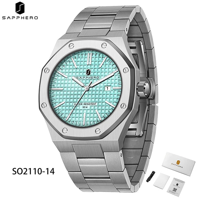 SAPPHERO Men's Watch, Stainless Steel Strap, Water-Resistant Design, Automatic Calendar, Festive Gifts, Exquisite Gift Box Clock