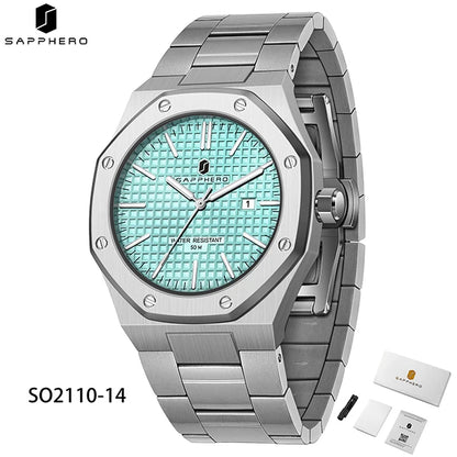 SAPPHERO Men's Watch, Stainless Steel Strap, Water-Resistant Design, Automatic Calendar, Festive Gifts, Exquisite Gift Box Clock