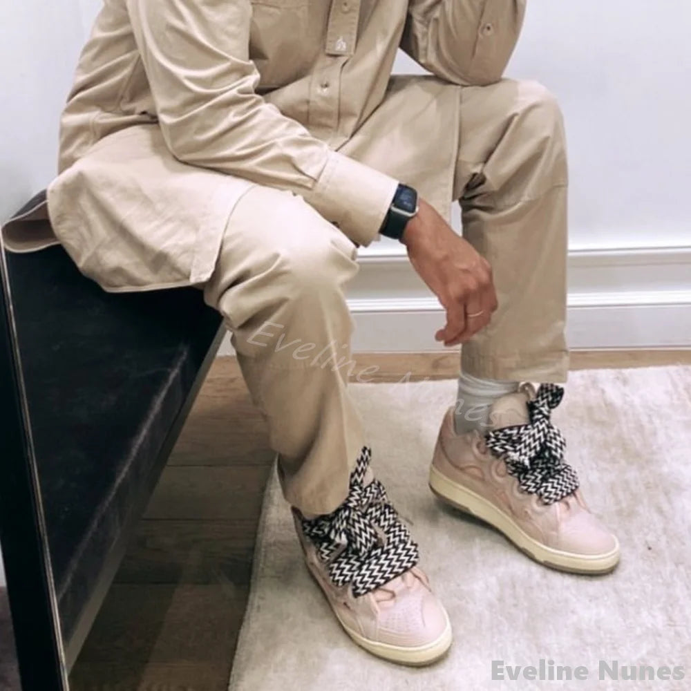 Thick Soled Casual Sports Shoes Men/women Colorblock Lace Up Round Toe Couples Colors Skateboard Shoes 2024 New Fashion Shoes