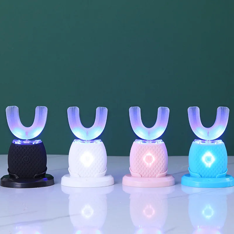 U Shape Sonic Electric Toothbrush 360 Degree Mouth Cleansing Automatic Silicone Toothbrush Cold Blue Light Teeth Whitening Brush