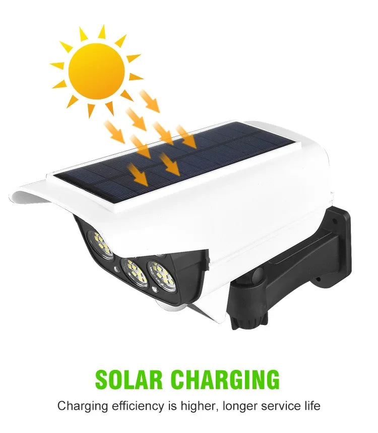 Security Dummy Camera Lamp 77 LEDs Motion Sensor Solar Night Lights Waterproof 3 Lighting Modes Home Porch Garden FloodLight