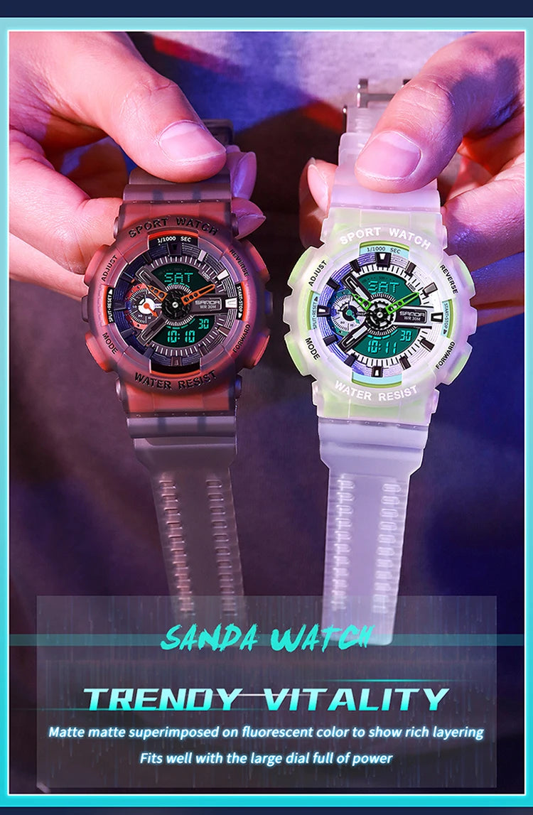 Sanda new 3029 watch luminous fashion personality Electronic Watch fluorescence watch Shell Man Watch