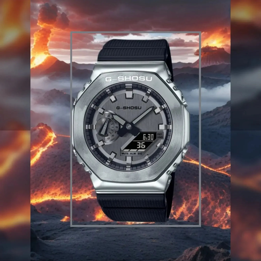 Electronic unisex digital watch with full function alloy dial GM oak series LED dual display world time full function