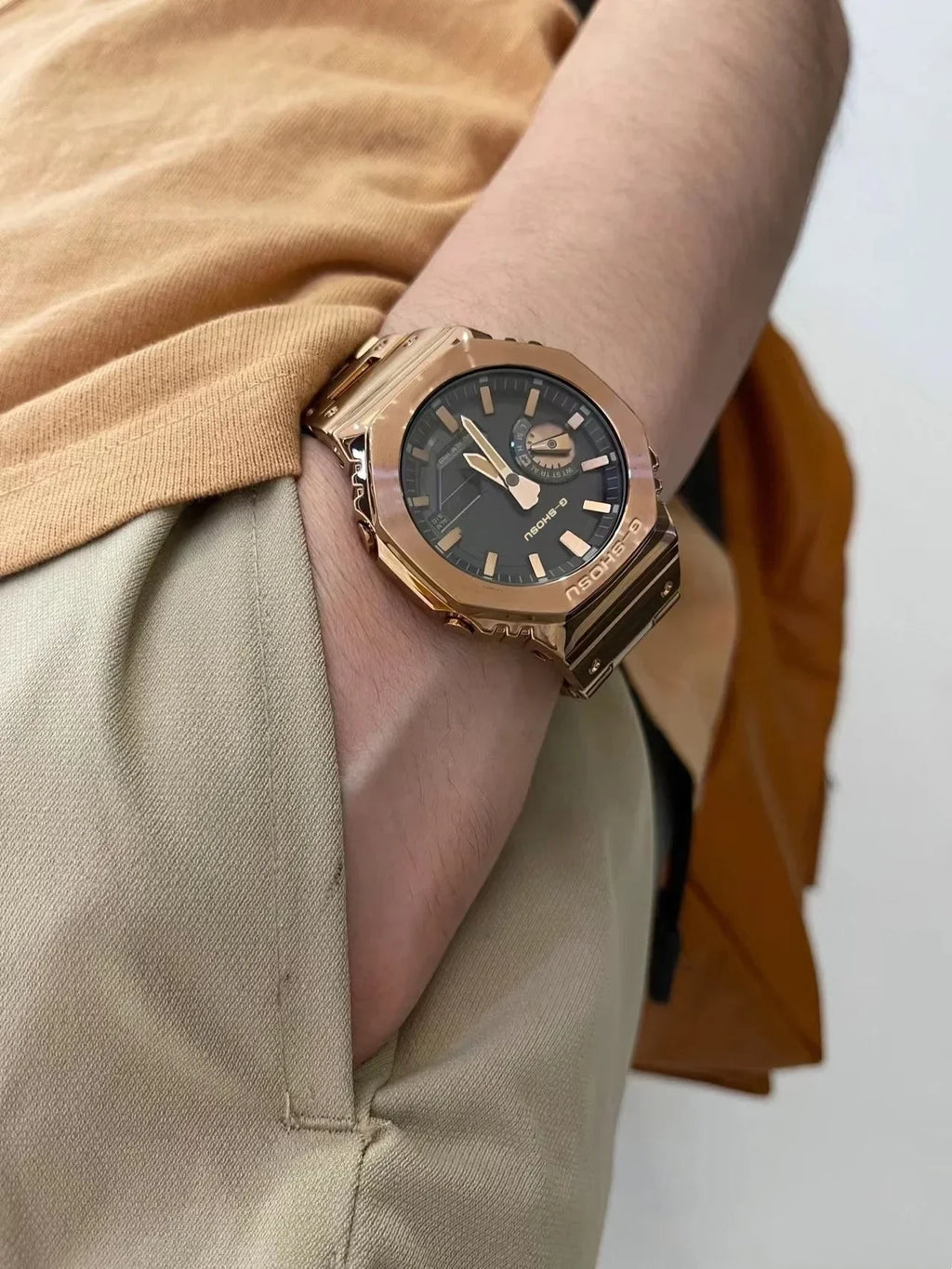 Electronic Digital Sports Unisex Watch Full Function LED Alloy Large Dial World Time Steel Strap GMB Oak Series