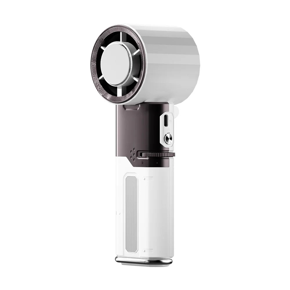 Portable Handheld Turbo Fan with Ice Compress, 6000mAh Rechargeable USB Fan, 135° Tilt Foldable Fan with built-in Type-C Cable