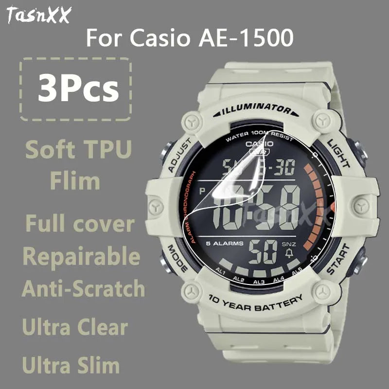 3Pcs For Casio AE-1500WH Smart Watch Clear Ultra Slim Soft Hydrogel Repairable Film Screen Protector -Not Tempered Glass