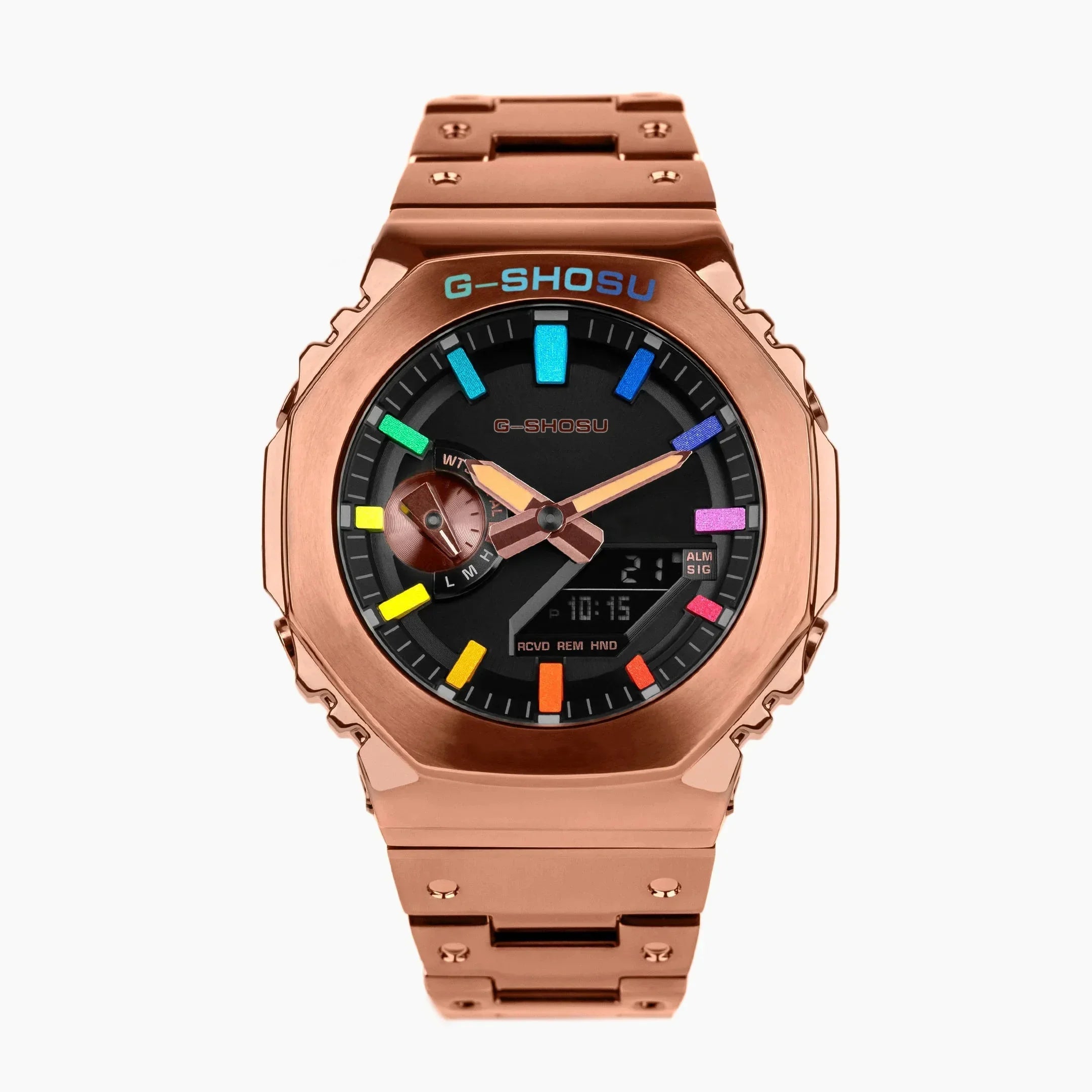 Electronic Digital Sports Unisex Watch Full Function LED Alloy Large Dial World Time Steel Strap GMB Oak Series