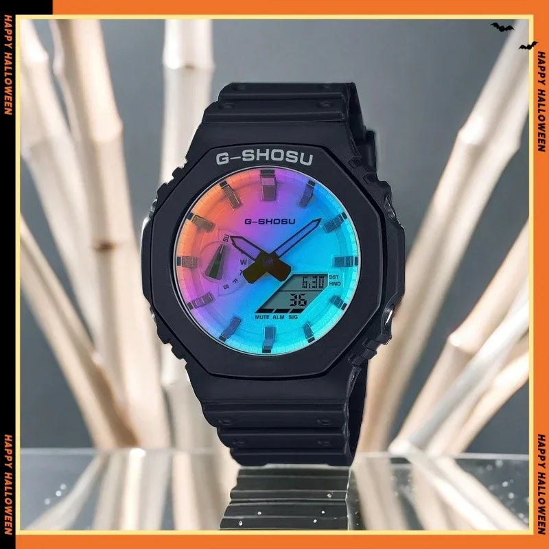 Electronic Digital Sports Men's Watch Full Function World Time LED Auto Hand Lifting Lamp Large Dial Waterproof Oak DIY Series