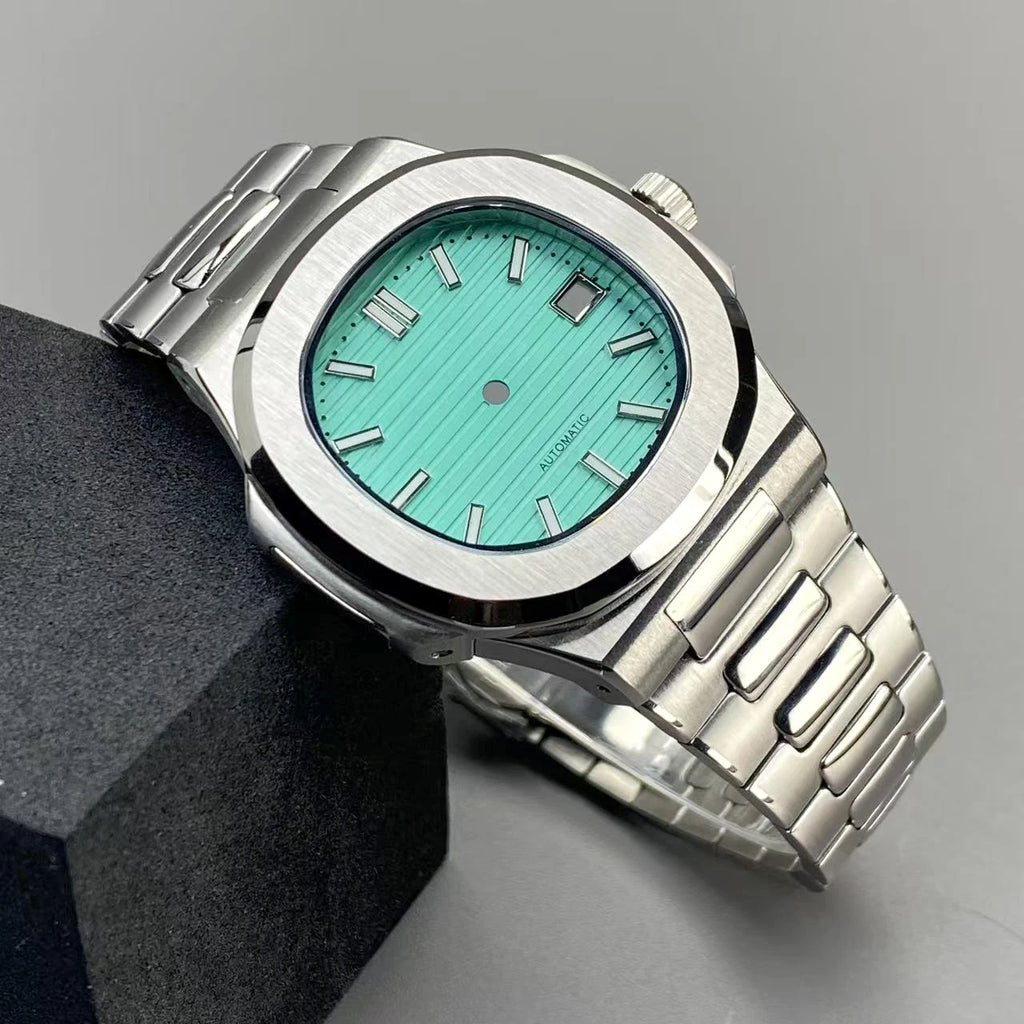 40mm NH35 Square Watch Case with Green Luminous Single Date Dial for Nautilus Style Watches Fit NH35 NH36 NH38 Movements