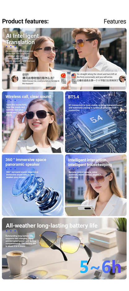2025 Smart Glasses Fashion Luxury Men Women Polygonal Eye Protection Sun Glasses Trendy Retro Driving Sports AI Goggle Shades