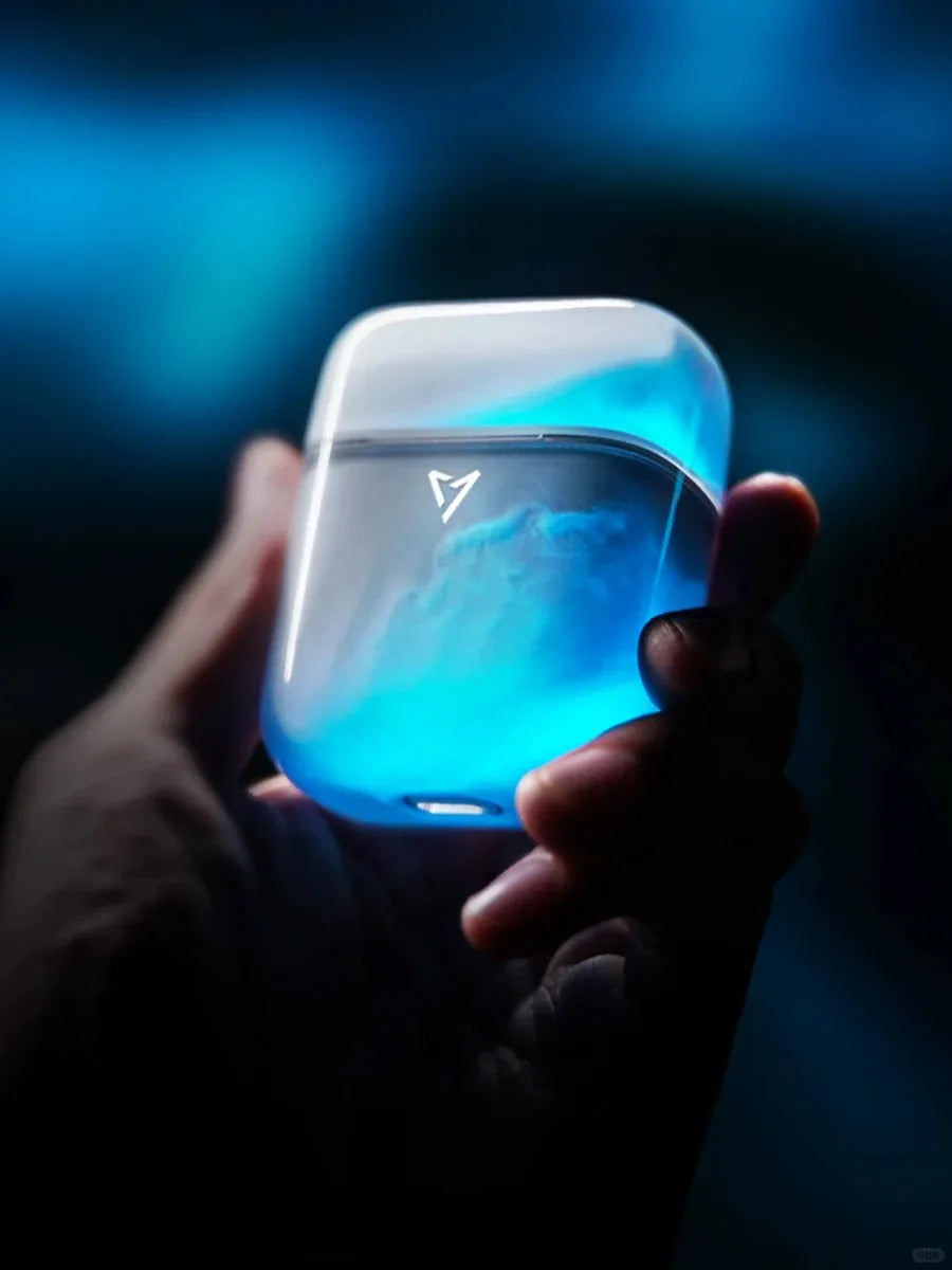 LIUP Night Light Quicksand Wireless Earphones AI Noise Reduction Luminous Transparent Glass Bluetooth 5.4 Muisc Gaming Headphone