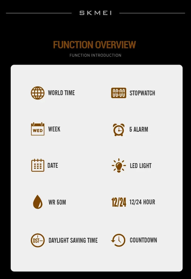 SKMEI 2091 5 Alarms Date Clock reloj hombre with Japan Digital Movement Sport Watches Waterproof Men Countdown Chrono Wriswatch