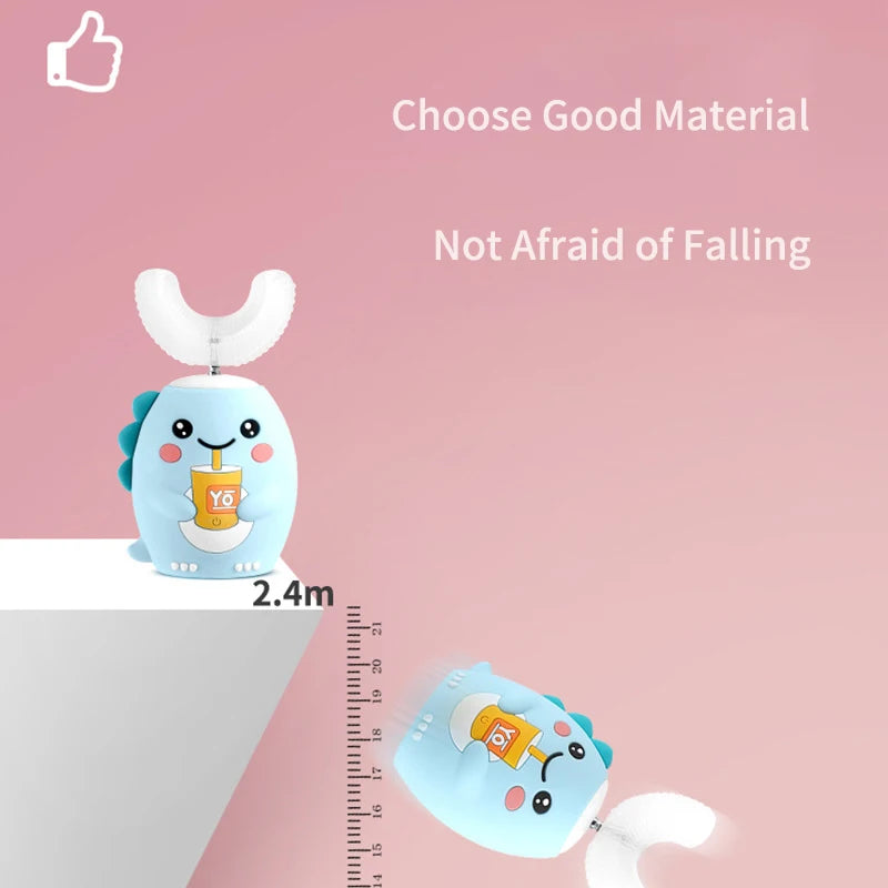 360° Sonic Electric Toothbrush U Shape Rechargeable for Kids Children Automatic Silicone Tooth Brush Smart Timer Blue Light IPX7