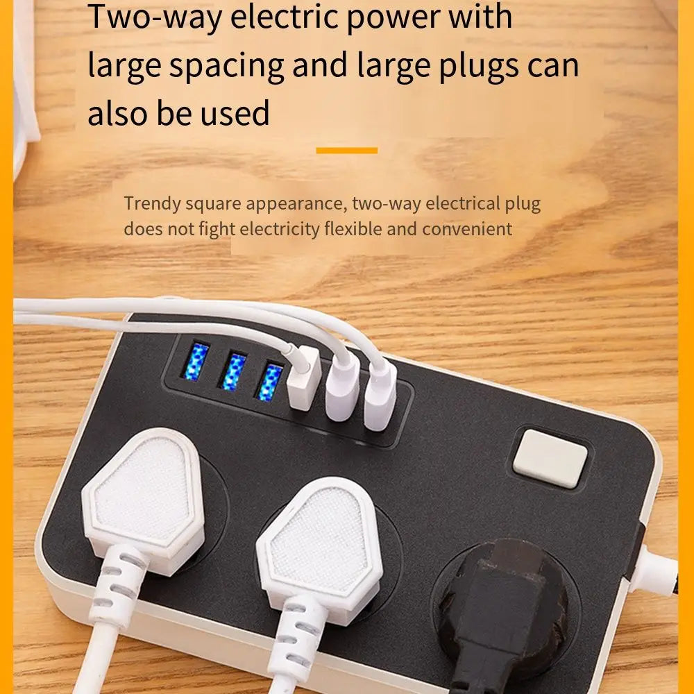 UK EU US Outlet Power Strip 2m Extension Cord 3-Outlets Extended USB Socket Power Button Safe Universal Plug Electrical Socket