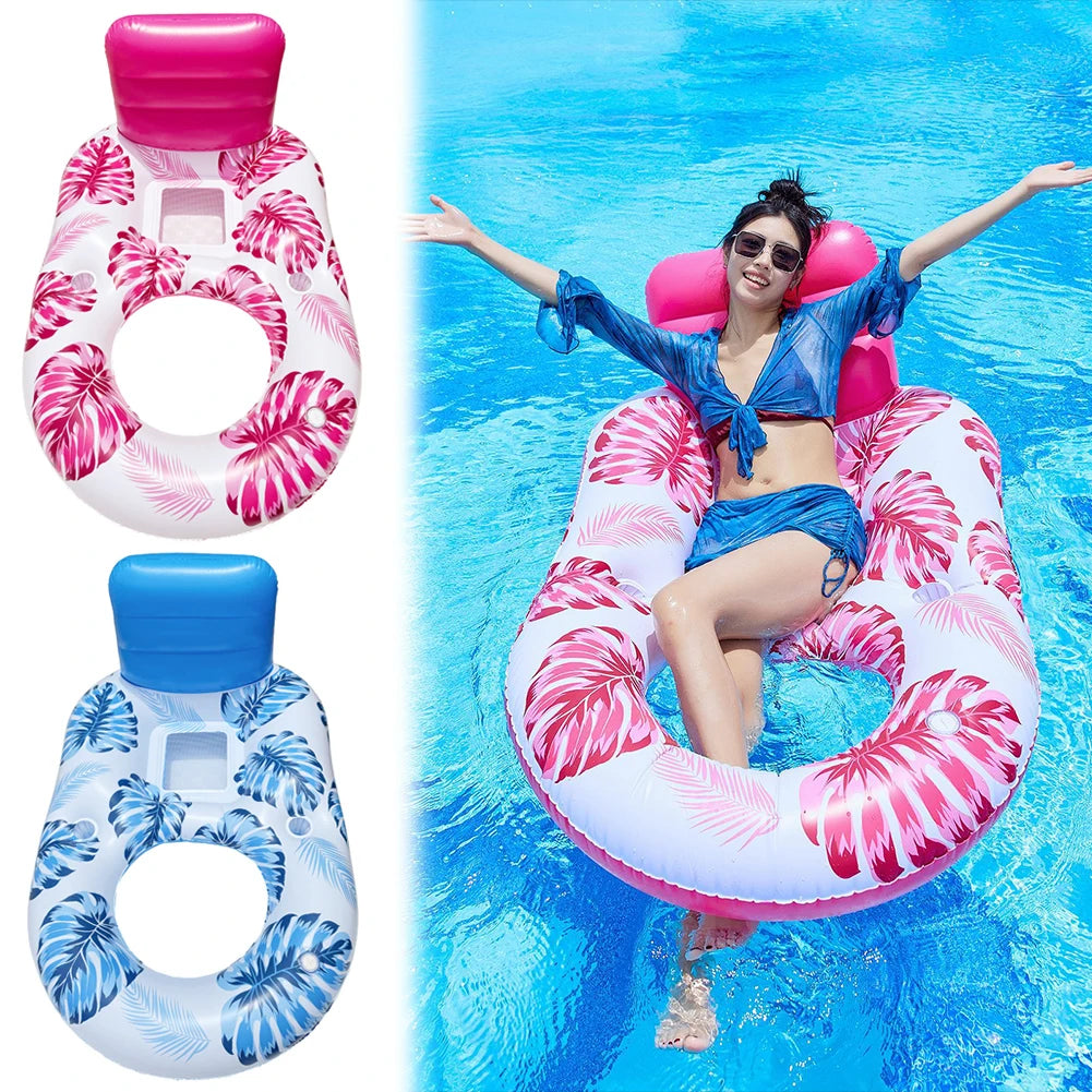Pool Lounge Float Inflatable Pool Floats Comfortable Pool Float Lounger with Cup Holder Water Floating Recliner for Pool Beach