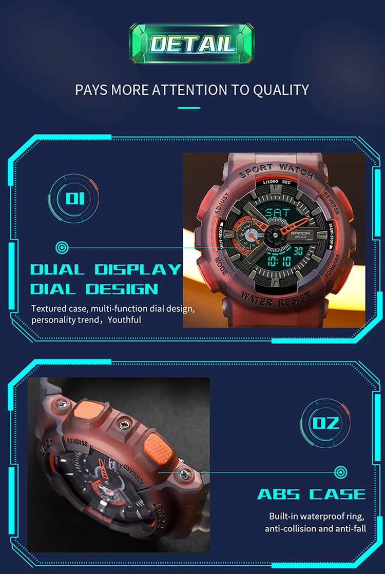 Sanda new 3029 watch luminous fashion personality Electronic Watch fluorescence watch Shell Man Watch