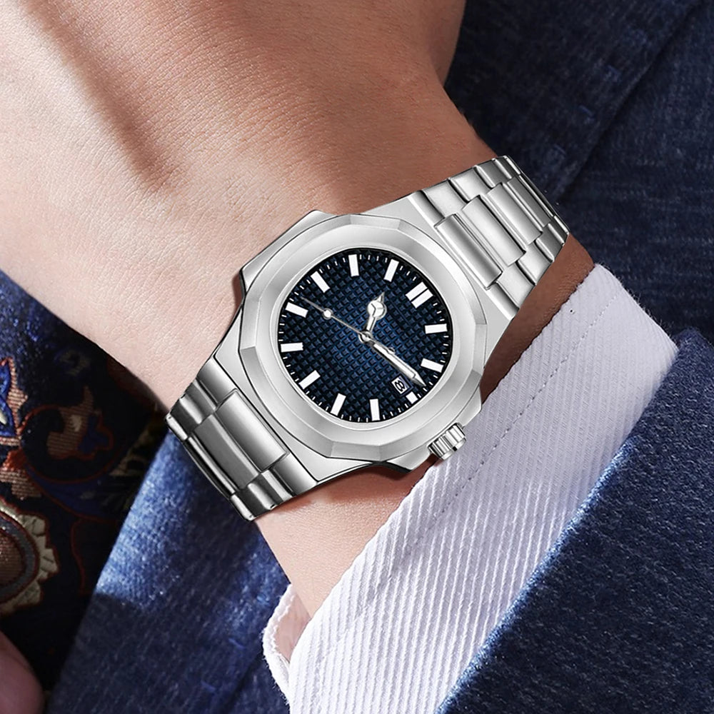 1PCS Silver Men's Watch Fashion Trend Simple Wind Strap Calendar Quartz Watch Suitable for Daily Clothing Matching Perfect Gift