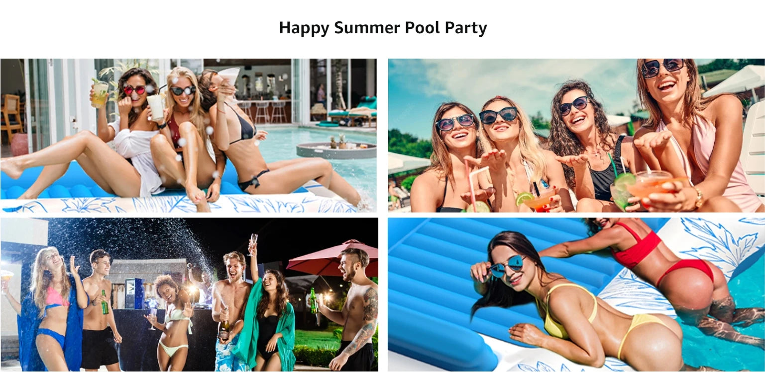 Inflatable Tanning Pool Lounger – Large (208 x 137 cm) – Premium Pool Float with Cupholders and Removeable Pillow, Palm Pattern