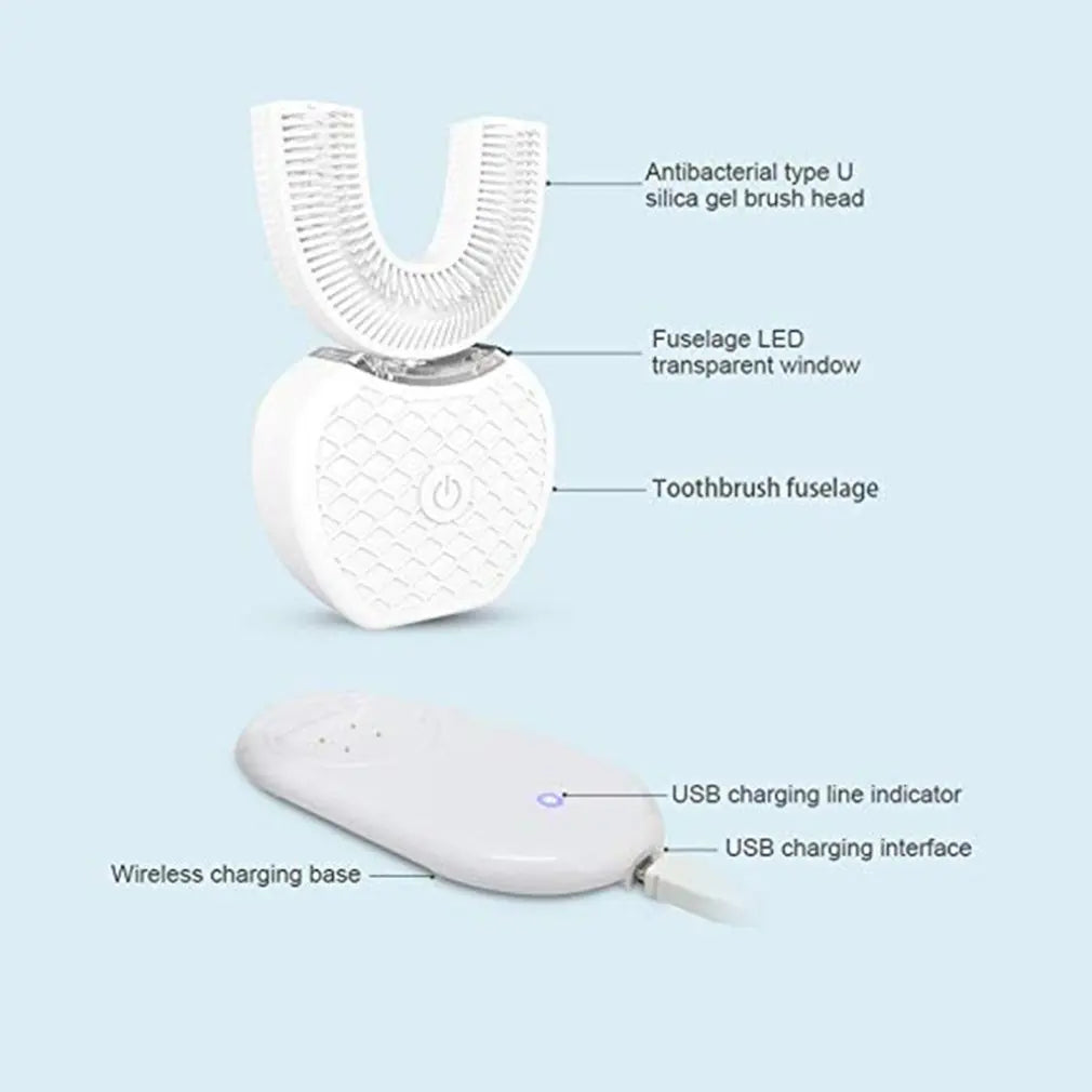 U Shape 360 Degree Automatic Lazy Sonic Electric Toothbrush Cold Blue Light Tooth Whitening Tool Ultrasonic Tooth Cleaner Brush