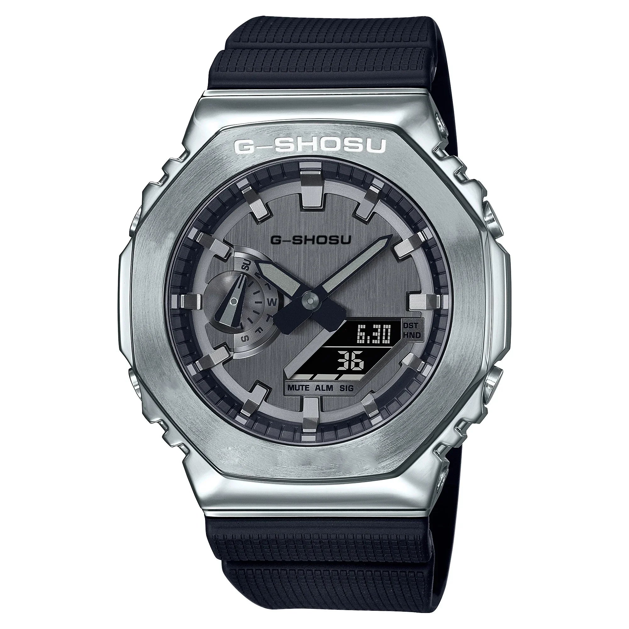 Electronic unisex digital watch with full function alloy dial GM oak series LED dual display world time full function