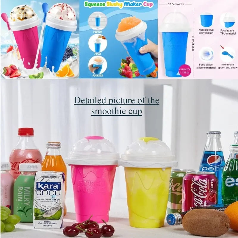 Quick Make Smoothie Squeeze cup Double Silica Gel Thickened Homemade Smoothie Pinch cup Summer Juice Smoothie Make Ice Water cup