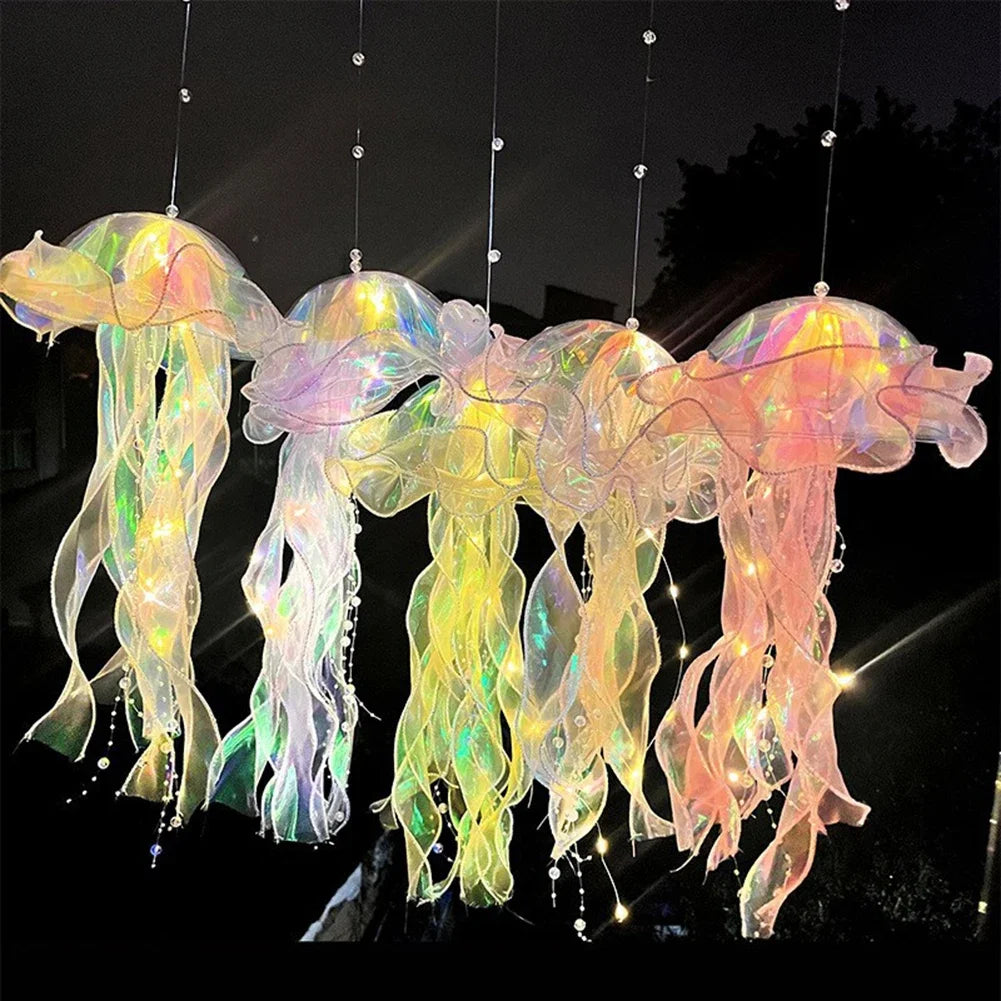 Jellyfish Lamp Portable Flower Atmosphere Night Light Girl Room Hanging Light Decorations Handmade DIY Ceiling Lantern Ornaments
