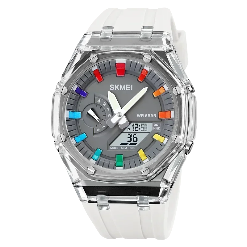 SKMEI 2100 Waterproof Men Watch Countdown Stopwatch Led Light Electronic Movement Wristwatch 5Alarm Clock 2 Time Digital Watches