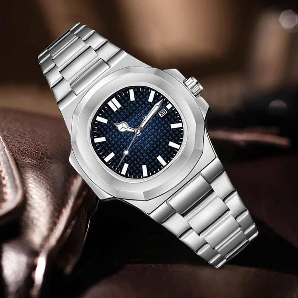 1PCS Silver Men's Watch Fashion Trend Simple Wind Strap Calendar Quartz Watch Suitable for Daily Clothing Matching Perfect Gift