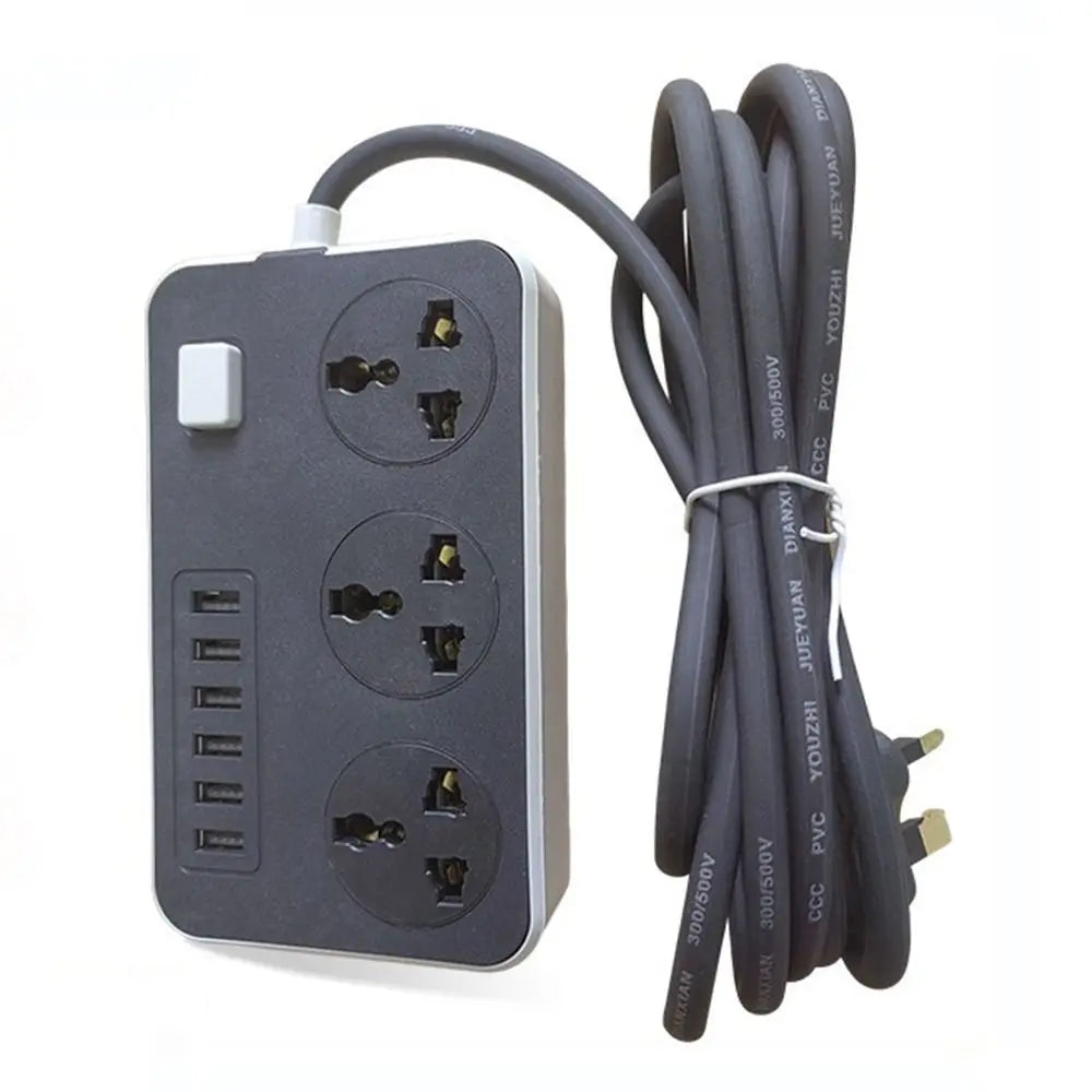UK EU US Outlet Power Strip 2m Extension Cord 3-Outlets Extended USB Socket Power Button Safe Universal Plug Electrical Socket